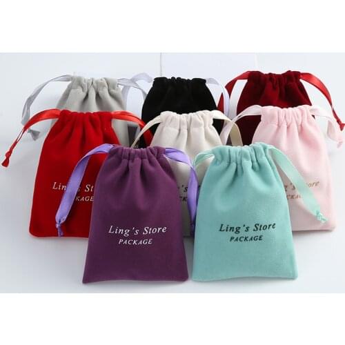 Thick Velvet Jewelry Bag Drawstring with Ribbon Small Pouches for Wedding Party Candy Bag Earring Packing Organizer Custom