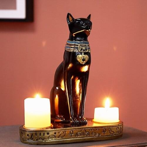 Egyptian Cat Figurine Craft Candlestick Candle Holder Resin Statue Retro Cat Goddess Home Decoration Accessories Wedding Decor