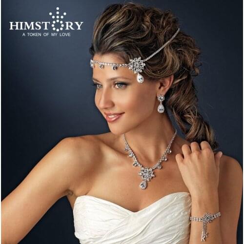 HIMSTORY Headbands New Czech Crystal Forehead Bridal Hair Accessories Floral Waterdrop Hairwear Wedding Jewelry