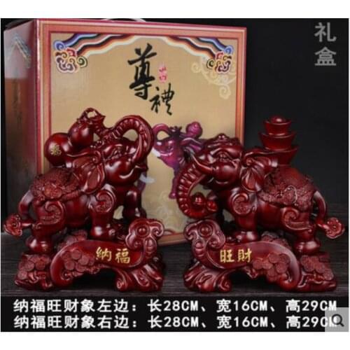 Lucky elephant furnishes a pair of articles TV cabinet wine red cabinet decoration carved home living room statue sculpture