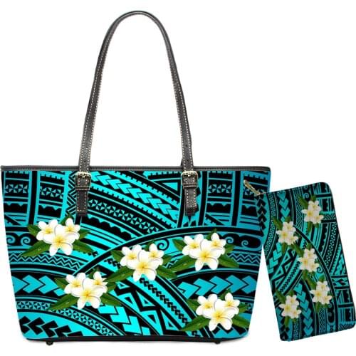 Brand Luxury Designer PU Leather Handbag Wallet Set Polynesian Tribal Floral Printed Shoulder Bags For Women Purses And Handbags