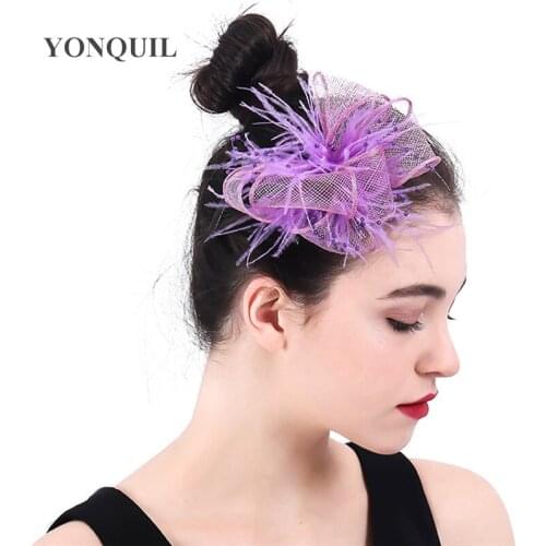 Light Purple Sinamay Yarn Bride Headwear Wedding Ladies Fascinator Hair Accessories Bride Elegant Marry Party Headdress Clip