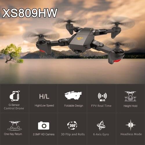 In Stock VISUO XS809HW Wifi FPV 2.0MP FOV Wide Angle Foldable Selfie Drone Height Hold RC Quadcopter RTF Helicopter With Camera