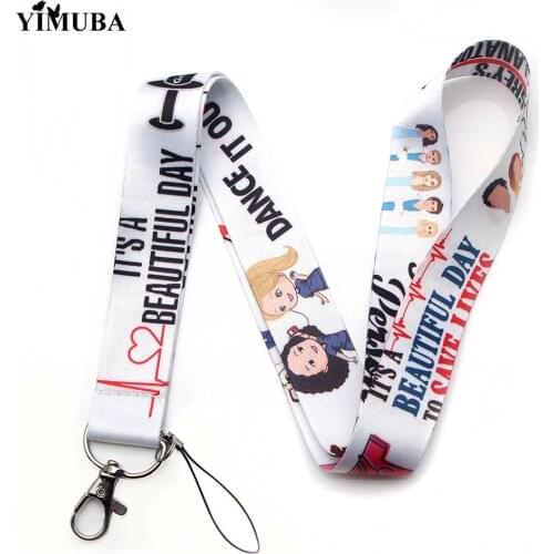 YIMUBA Grey Doctor Nurse TV Show Lanyards Keychain ID Card Name Badge Holder Cartoon Print Mobile Phone Neck Straps Doctors Gift