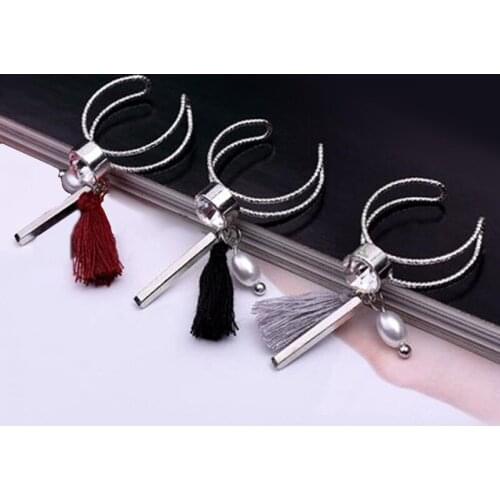2020 New Design Crystal Rings Women Jewelry 3 Colors Tassel Simulated Pearls Opening Rings Exquisite Joint Tail Ring Gift