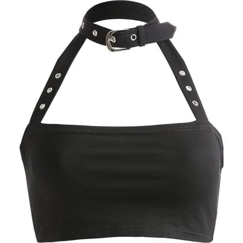 Summer 2021 Women Tube Tops Sexy Black Gothic Cool Punk Style Slim Halter Plain Club Goth Female Fashion Punk Hip Hop Wrap Chest