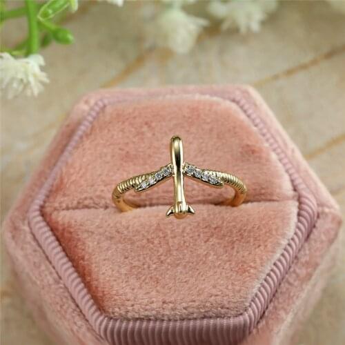Boho Female Crystal Airplane Ring Cute Gold Color Wedding Open Rings For Women Luxury White Zircon Stone Engagement Ring