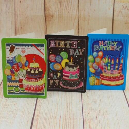120pcs/lot Cartoon Small Birthday Gift Card Creative Three-dimensional Pattern Blessing Card Send Kids Friends Greeting Card