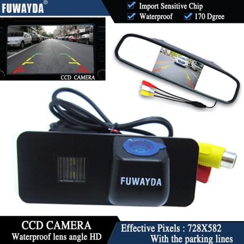 FUWAYDA CCD Chip Car RearView Camera for VW Phaeton Scriocco Golf4 5 6 MK4 MK5 EOS Lupo Beetle+4.3Inch rearview Mirror Monitor