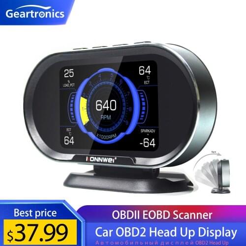 Car HUD OBD2 Scanner LCD Head Up Display Speedometer Tachometer Fuel Pressure Tester Overspeed Warning Water Temperature Alarm