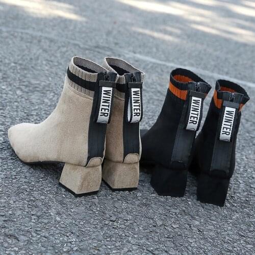 Faux suede ankle boots ladies fashion thick heel plush shoes ladies fashion shoes ladies brown chocolate boots plus size 34-43