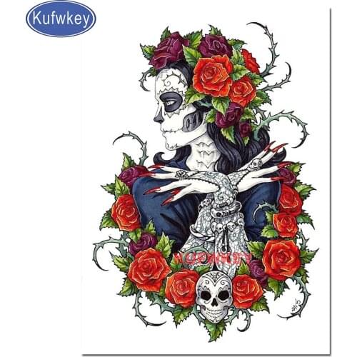 Skull Rose Girl tattoo Diamond Embroidery Full Round Square diamond Painting Mosaic Diamond pattern Domineering Woman Home Art