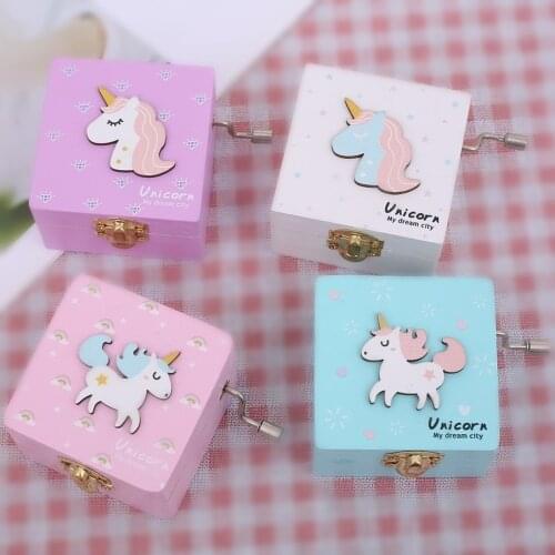 Wooden Unicorn Music Box Hand-Cranked Girls Jewelry Musical Box ToyGame Box Special Souvenir Gift for Baby Child Baby WY804