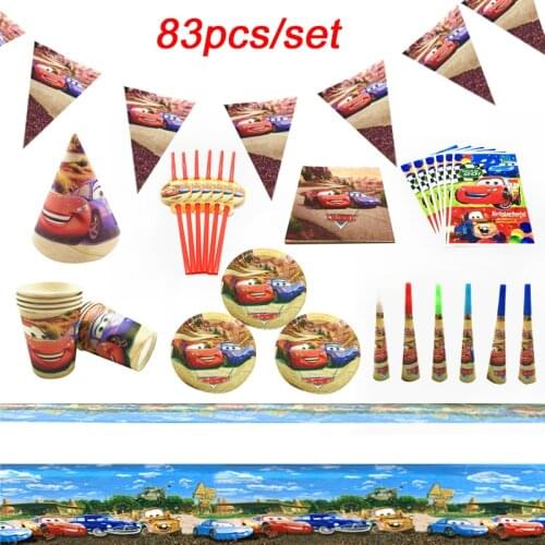 Disney Cars Birthday Party Decorations Kids Boys Disposable Cup Plates Napkins Tableware Set 83pcs Baby Shower Party Supplies