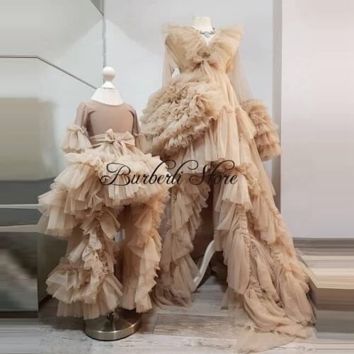 Dreamlike Long Tulle Maternity Dresses Photography High Low A-line Mother And Daughter Illusion Mesh Tulle Women Dress Gowns
