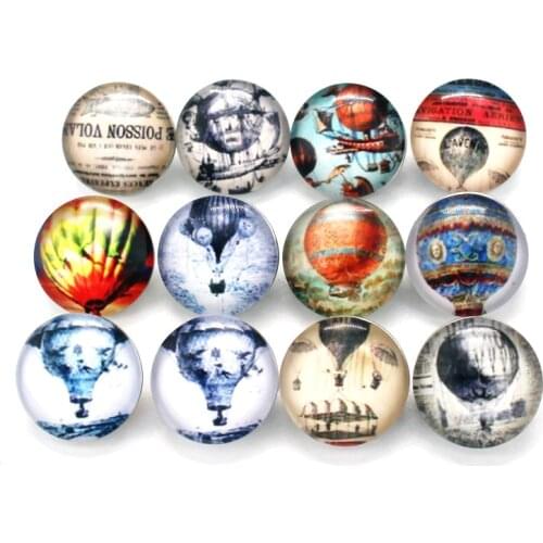 Hot selling 12pcs/lot glass 18mm snap buttons hot air balloon leather clasp snap button bracelet snap Bangles jewelry