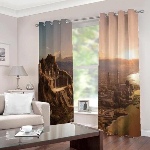 Custom 3D Blackout Curtains For Walls 3 D Sunset Seaside Castle Landscape Custom Living Room Balcony Decoration Drapes Sets