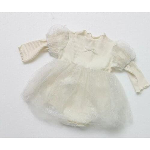 Korean Infants Baby One-piece Bodysuit Dress Baby Girls Fashion Puff Sleeve Mesh Patchwork Dress Jumpsuit Princess Dresses