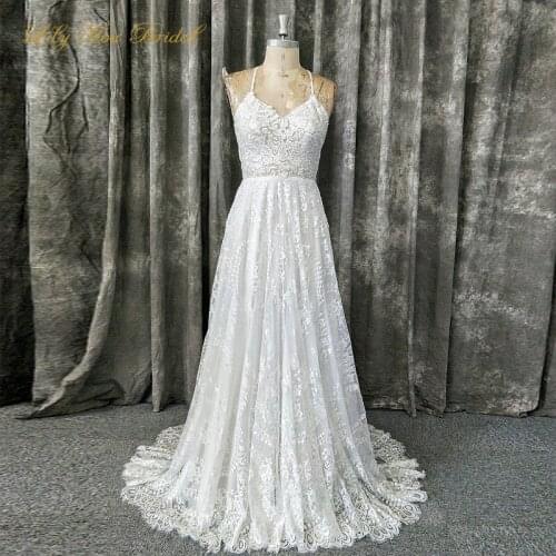 Lace Boho Bohemian Wedding Dress Real Image Criss Cross Backless Beach Wedding Dresses Bridal Gown