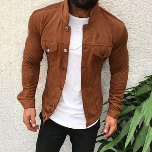 Fashion Men Slim Fit Buttons Cargo Jacket Stand Collar Long Sleeve Pockets Coats Outerwear Autumn Solid Mens Jackets