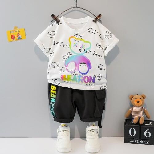 Summer Clothing for Boys Sets 1 2 3 4 Years Baby Girls Cartoon Bear T-shirt + Shorts 2PCS Infant Children Outfits Letter