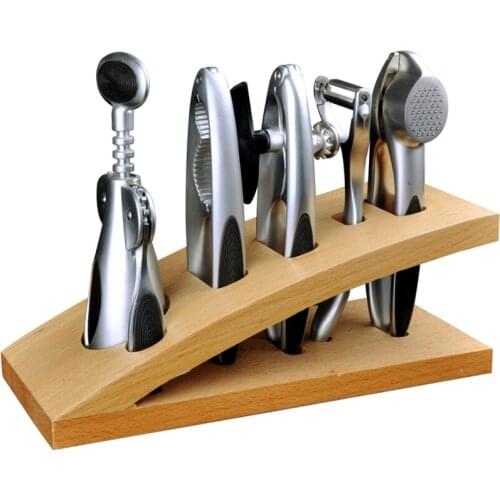 Kitchen tools 6 pieces set walnut press garlic wine bottle opener peeler can opener