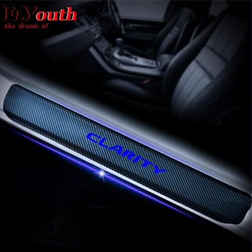 Car Door Sill Scuff Plate For Honda Clarity Reflective 4D Carbon Fiber Sticker Welcome Pedal Threshold Auto Accessories 4Pcs/set