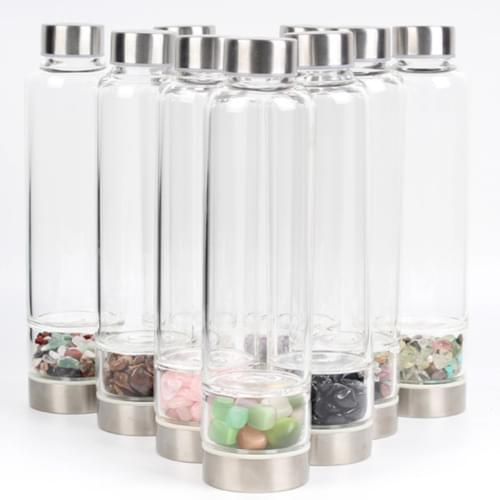 Natural Quartz Gemstone Water Bottle Point With Crystal Obelisk Wand Healing Crystal Gravel Purification Degaussing Glass