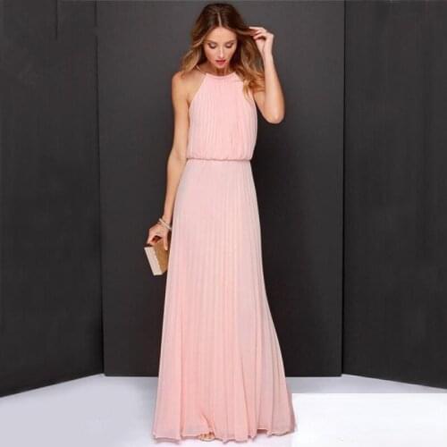 2021 New European And American Fashion Hanging Neck Solid Color Chiffon Sleeveless Dress Irregular Blend Pure Color Dress