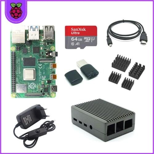 Original Raspberry Pi 4 2GB 4GB RAM + 64GB memory card aluminum 3A adapter + Raspberry Pi Aluminum alloy Housing Plastic Cover