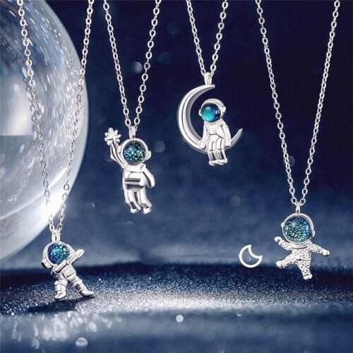 Sole Memory Couple Gift Astronaut Hip Hop Cool 925 Sterling Silver Clavicle Chain Female Necklace SNE624