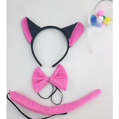 Boy Girls Women Halloween Fox Cosplay Costume Set Animal Ear Headband Bow Tie Tail Fancy Dress Game Party Theater Props
