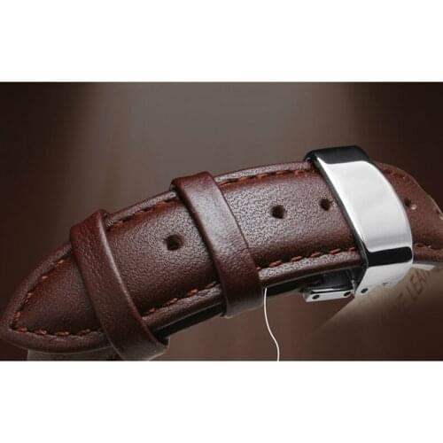 High Quality 18mm 19mm 20mm 22mm Genuine Leather Watch Strap Silver Steel Watch Buckle Black Genuine Leather Watchbands
