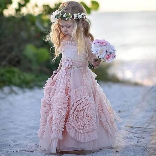 Dollcake Pink Flower Girl Dresses Ruffles Princess Beach Wedding Girls Dresses Kids Clothes Girl Party Dresses Vestidos