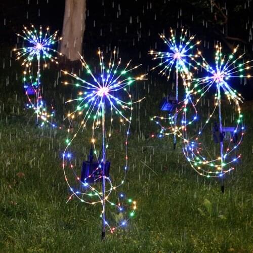 NEW LED Firework Lights Solar Power Outdoor Dandelion Fireworks Lamp Long String Lights for Garden Lawn Landscape Xmas Lights