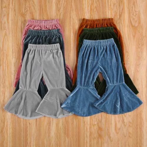 Little Girls Fall Winter Warm Velvet Flared Pants Elastic Band Solid Casual Bell-Bottoms Trousers for Infant Baby Toddler Kids