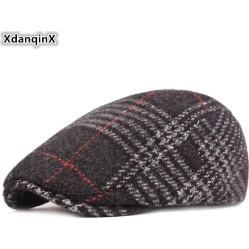 XdanqinX Novelty Winter Mens Berets Thick Warm Cotton Tongue Caps Snapback Cap Fashion Plaid Trend Dad Hat Male Bone Winter Hat