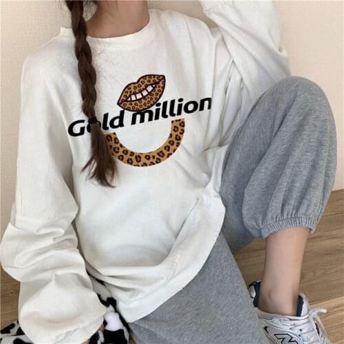 Lip leopard retro print pullover fashion all-match 90s trend 2021 autumn clothing pattern pullover ladies print top