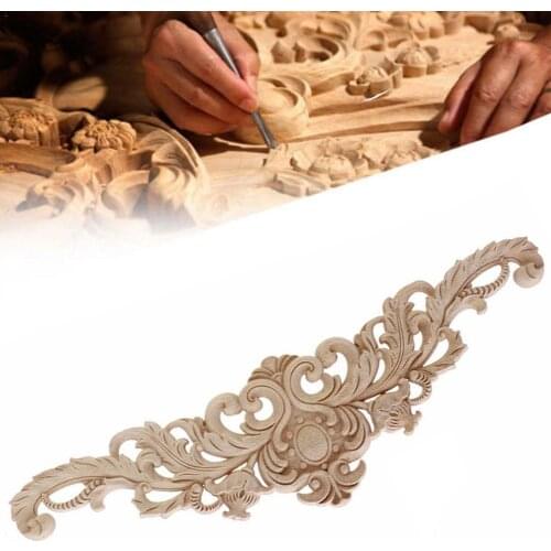 1PCS Vintage Flower Design Carpenter Oak Wood Carved Onlay Applique Frame Door Ornament Corner Decor Furniture Unpainted C1I4