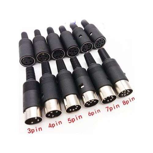 10Pcs Mini 3 4 5 6 7 8 Pin Din Male Plug With Plastic Handle Adapter Soldering Cables DIY Connector
