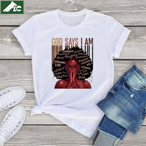 100 cotton Black Queen graphic t shirts women clothes god says i am Vintage tshirt kawaii tops girls tees 90s unisex clothes 3xl