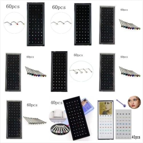 20-60pcs Punk Titanium Opal Stone Piercings Nostril Nose Ring Nose Studs Septum Ring Nez Earring Gauges Septo Earrings Piercing