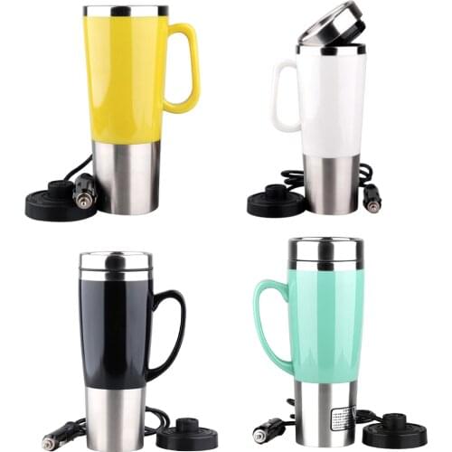 24V Heated Stainless Steel Mug Car Coffee Cup With Charger Travel Car Van Tea Coffee Mug Cup Flask, 450ml, 4 Colors Available