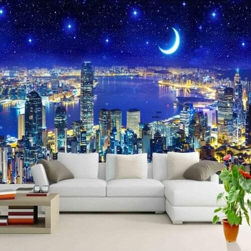 3D Room Wallpaper Custom Mural Non-woven City Nights Star Sky Living Room Bedroom TV Background Photo HD Picture Mural Wallpaper