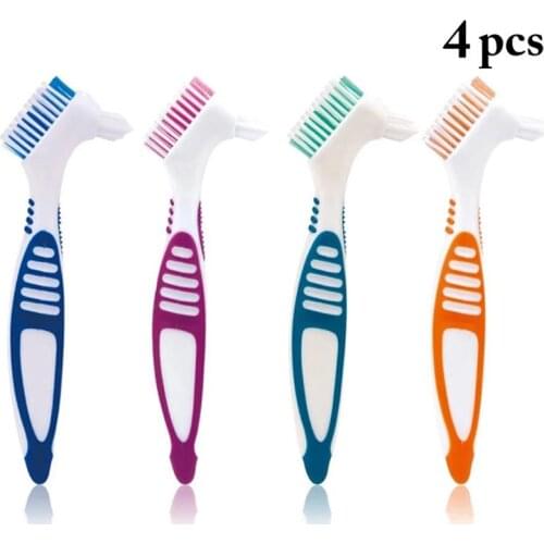 4PCS Kapmore Denture Brush Dual Head Plastic False Teeth Brush Denture Cleaning Brush Denture Care Products