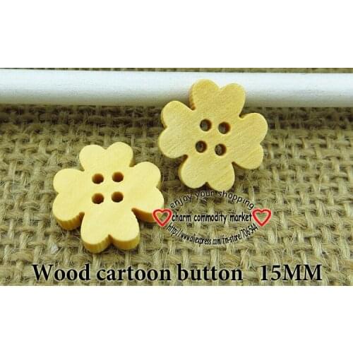 50PCS 15MM wood flower cartoons buttons coat boots sewing clothes accessories WCB-158