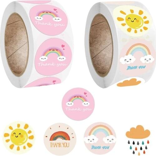 500PCS Cartoon Rainbow Sun Stickers Baby Born Gift Decoration Labels Round Shape Sticker for Handmade Gift Kid Reward Stickers