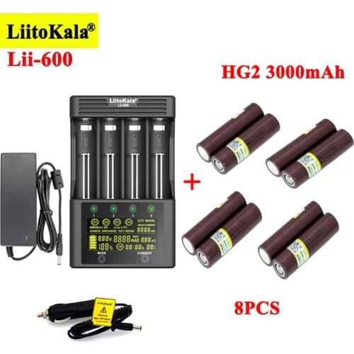 8pcs LiitoKala HG2 3000mAh Rechargeable batteries with Lii-600 Battery Charger for 3.7V Li-ion 18650 21700 26650 1.2V AA aa NiMH