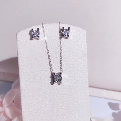 AEAW Luxury 2.5mm Three-piece suit Diamond Earrings Diamond Necklace And Diamond Ring 18k White Gold Wedding Earrings For Women