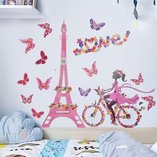 DIY Special Shaped Diamond Painting Wall Stickers Iron tower landscape Wall Decor Waterproof Stickers Living Room Home Decor